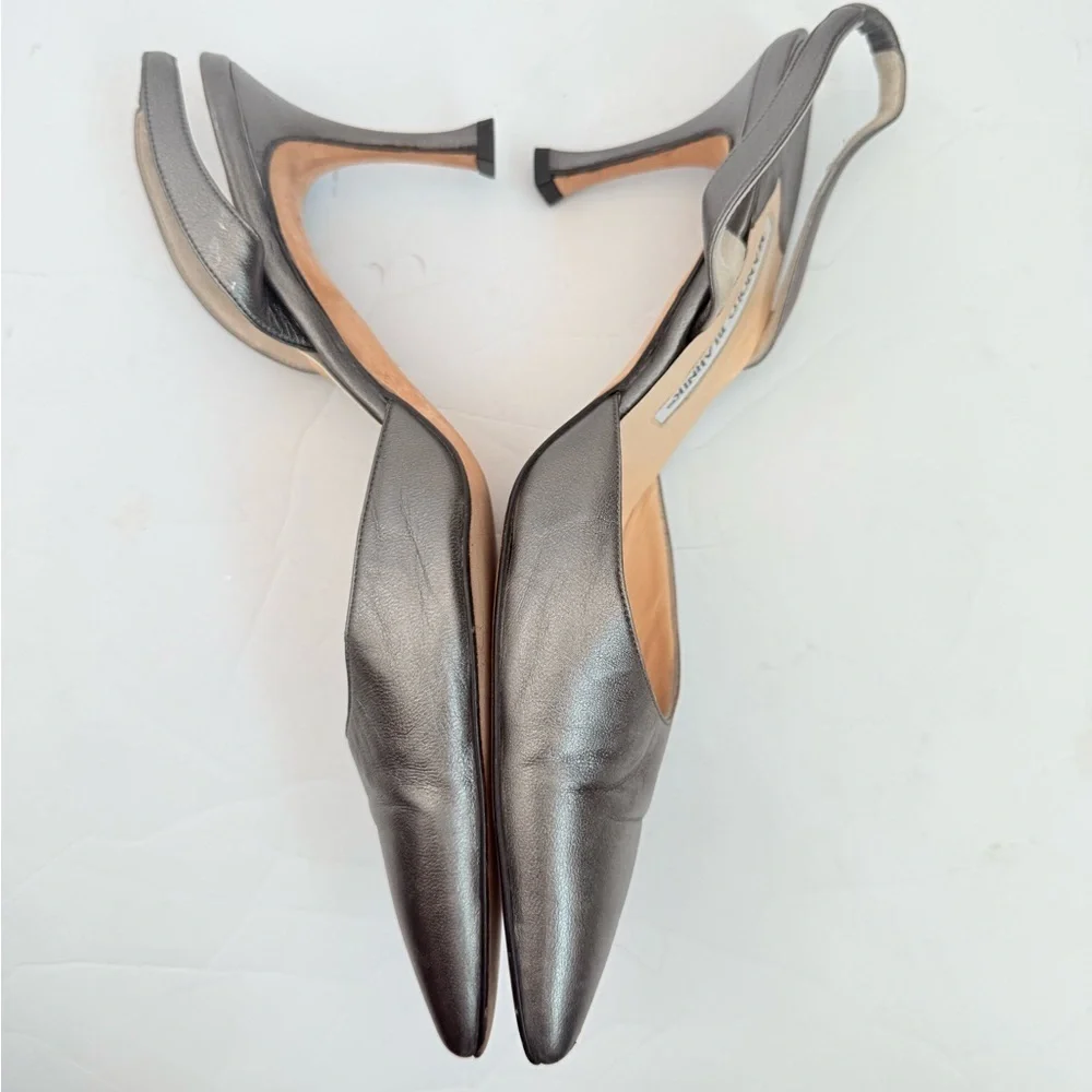 Manolo Blahnik Retro Gunmetal Grey 70mm Carolyne Slingback pumps EU 37.5